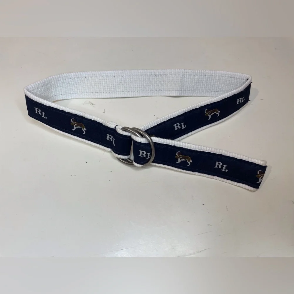 Ralph Lauren Boy’s Blue and White Dog Ribbon Belt Size‎ 3M